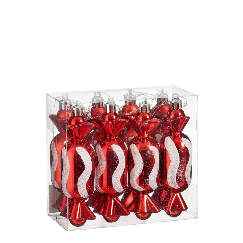 Kersthanger snoep | onbreekbaar | rood/wit | set van 8 | 11cm