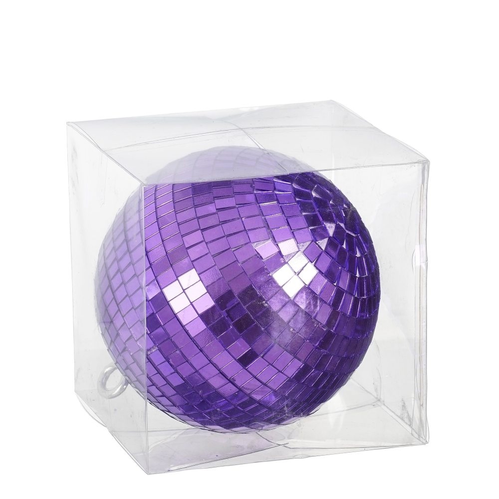 Disco kerstbal | spiegelend | paars | 15cm