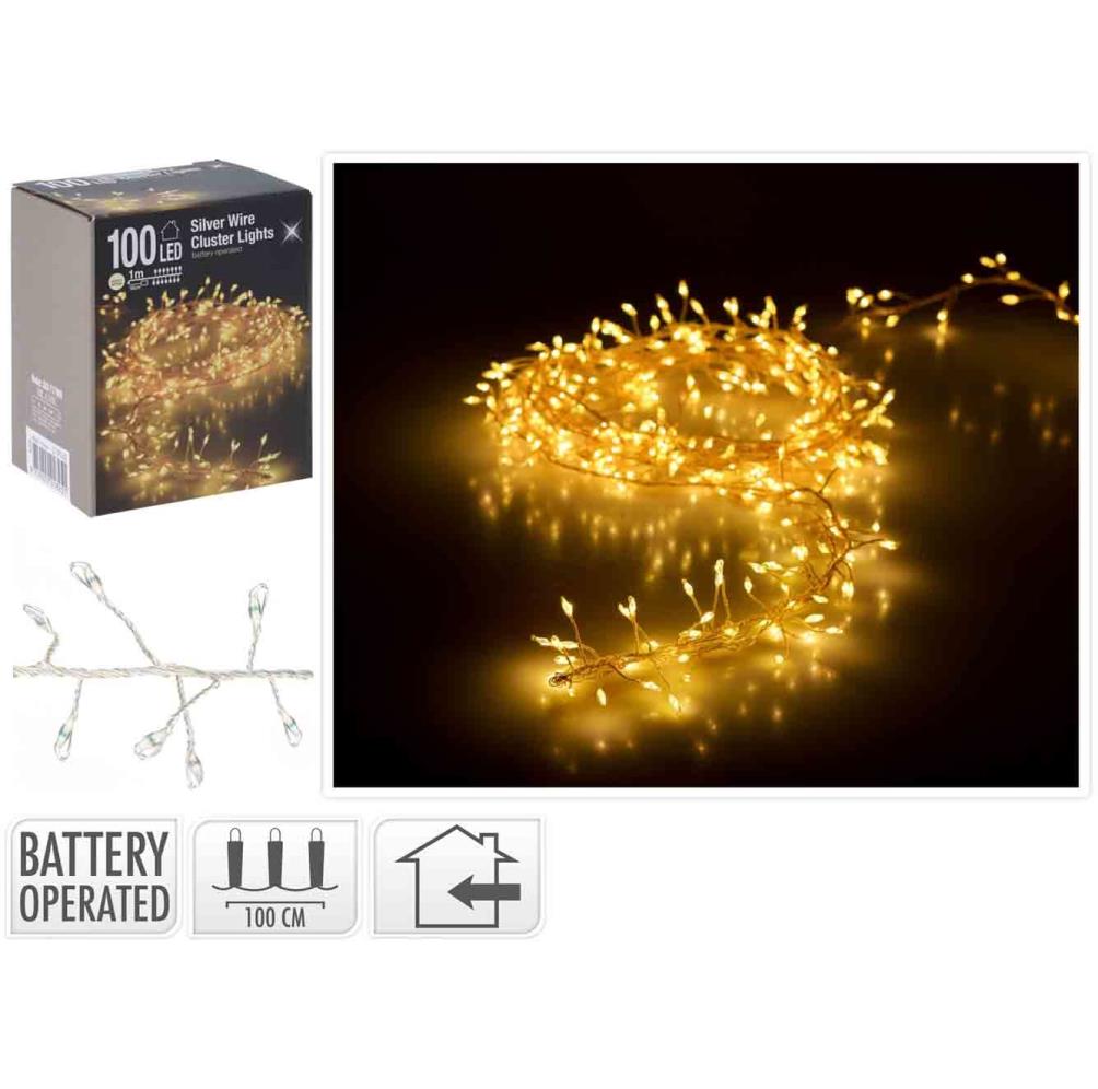 Kerstverlichting cluster zilverdraad | 100 LED lampjes | warm wit | 1 meter