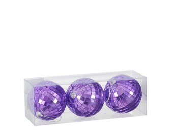 Disco kerstbal | 3-delig | spiegelend | paars | 8cm