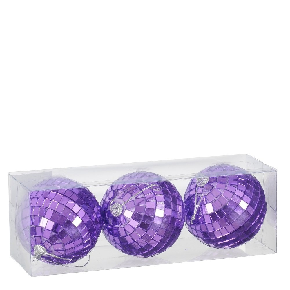 Disco kerstbal | 3-delig | spiegelend | paars | 8cm