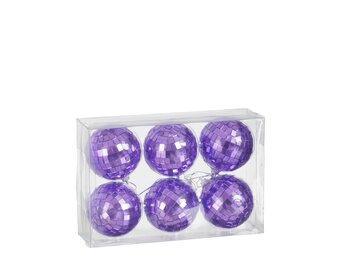 Disco kerstbal | 6-delig | spiegelend | paars | 6cm
