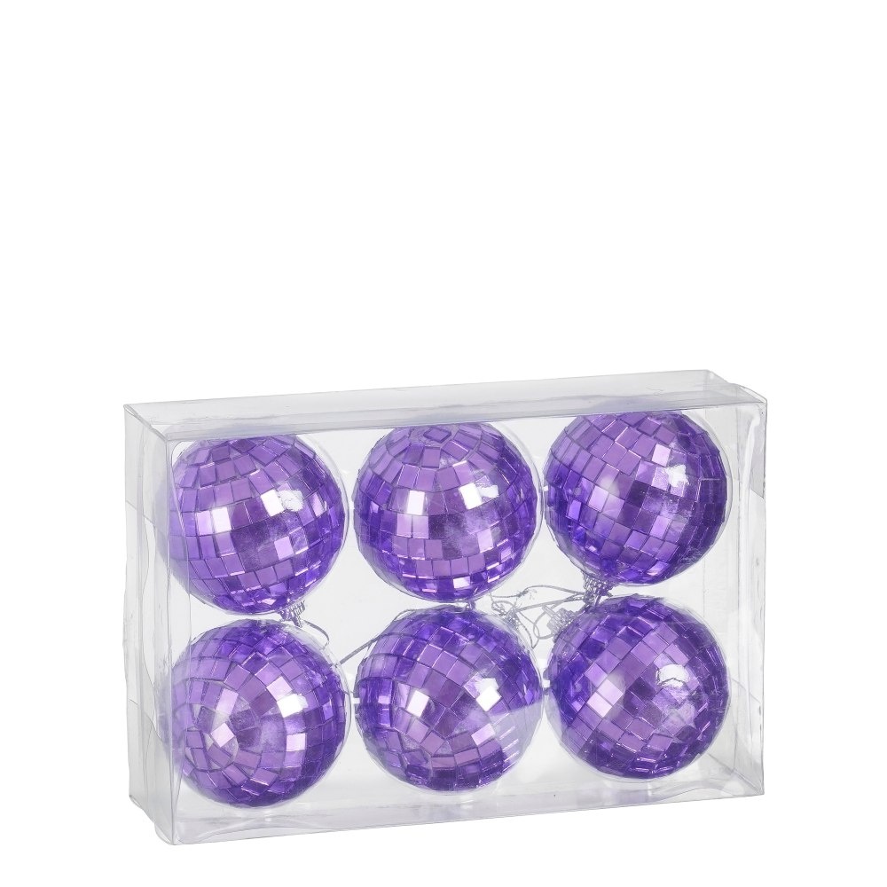 Disco kerstbal | 6-delig | spiegelend | paars | 6cm
