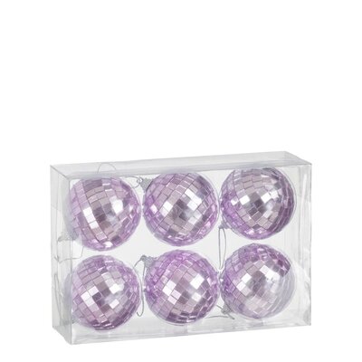 Disco kerstbal | 6-delig | spiegelend | lila | 6cm