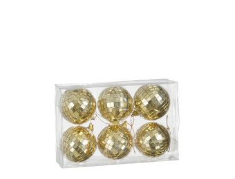 Disco kerstbal | 6-delig | spiegelend | champagne | 6cm