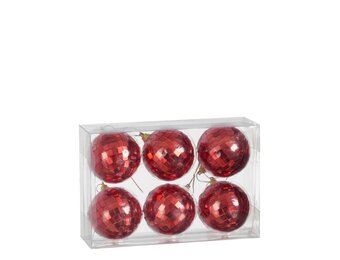 Disco kerstbal | 6-delig | spiegelend | rood | 6cm