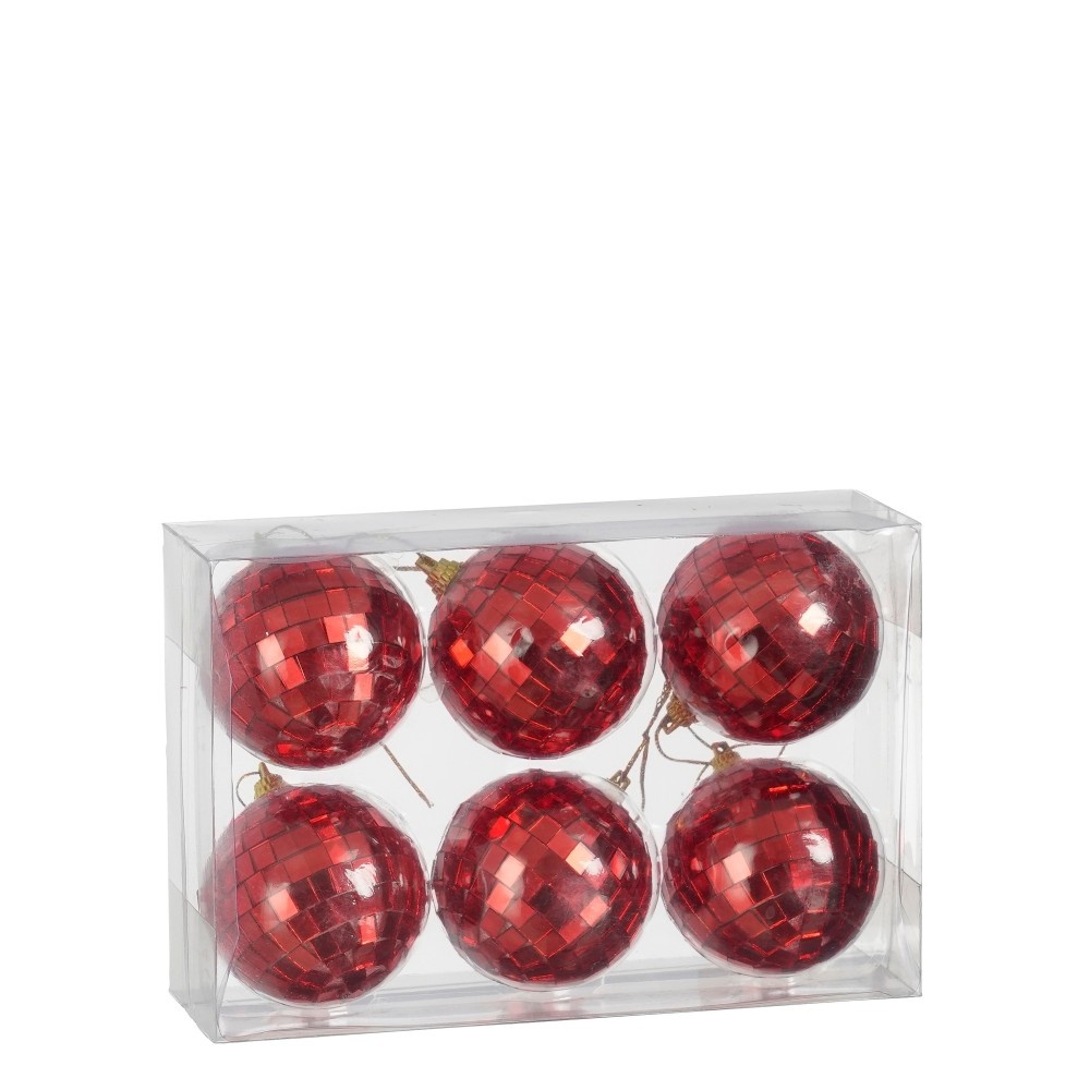 Disco kerstbal | 6-delig | spiegelend | rood | 6cm