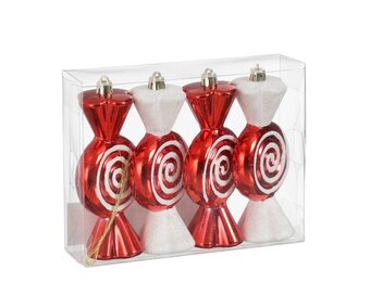 Kersthanger snoep | onbreekbaar | rood/wit | set van 4 | 4,5cm