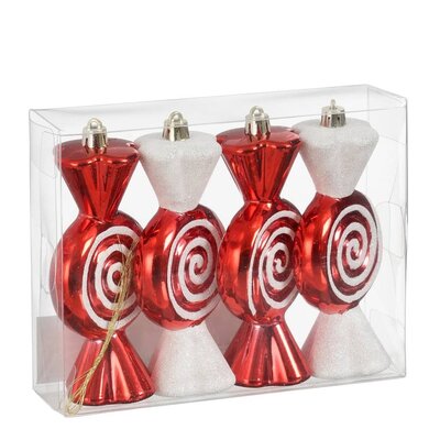 Kersthanger snoep | onbreekbaar | rood/wit | set van 4 | 4,5cm