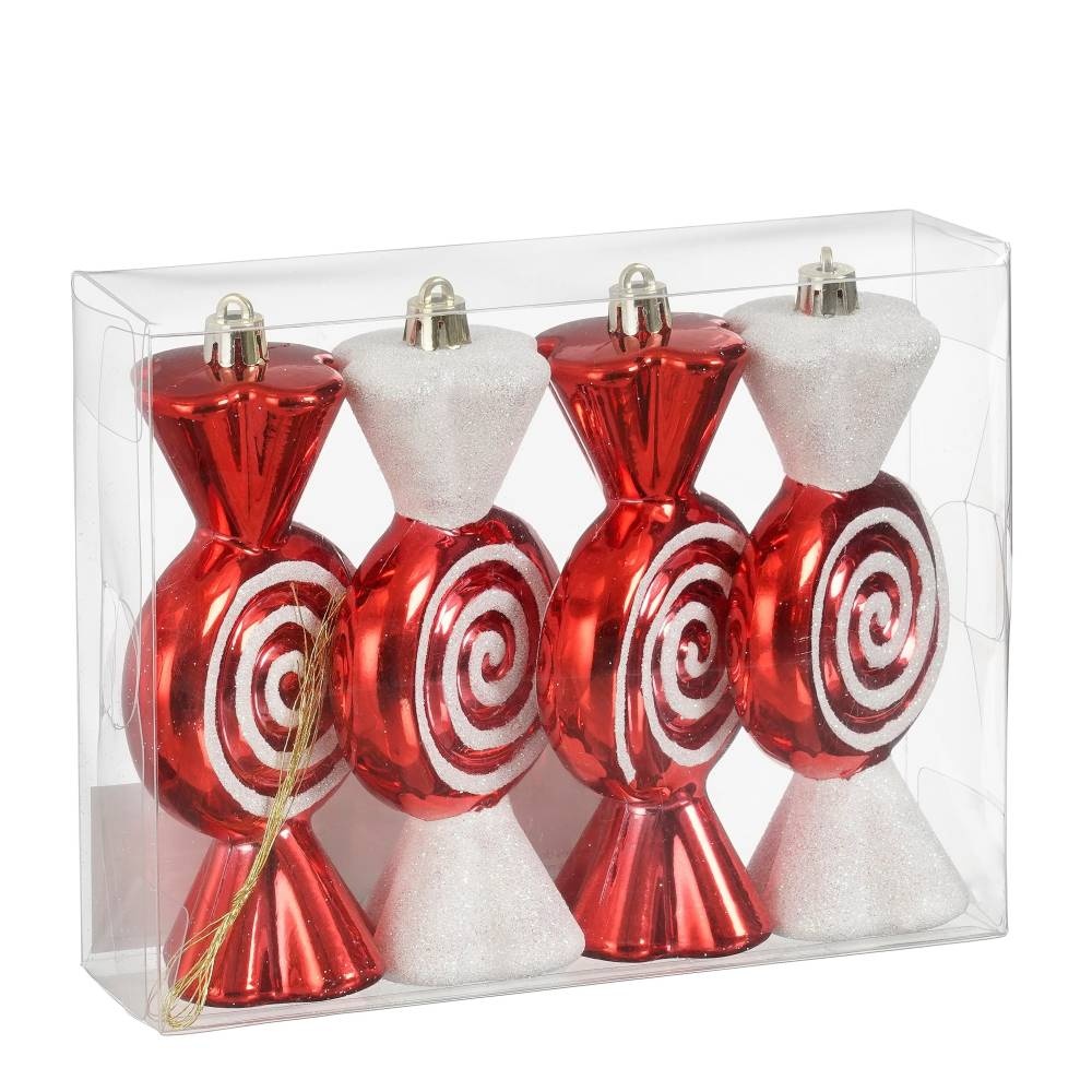 Kersthanger snoep | onbreekbaar | rood/wit | set van 4 | 4,5cm