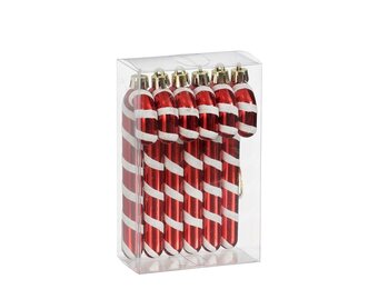 Kersthanger zuurstok | onbreekbaar | rood/wit | set van 6 | 12cm