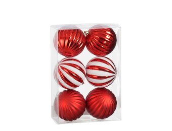 Kerstballen set 6-delig | rood/wit | kunststof/onbreekbaar | 10cm