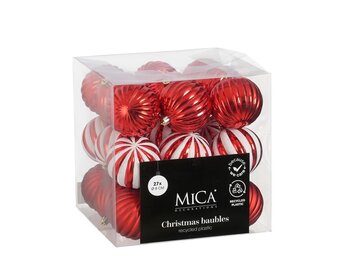 Kerstballen set 27-delig | rood/wit | kunststof/onbreekbaar | 8cm