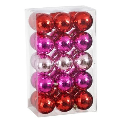 Kerstballen set 30-delig | rood/roze/fuchsia | kunststof/onbreekbaar | 8cm