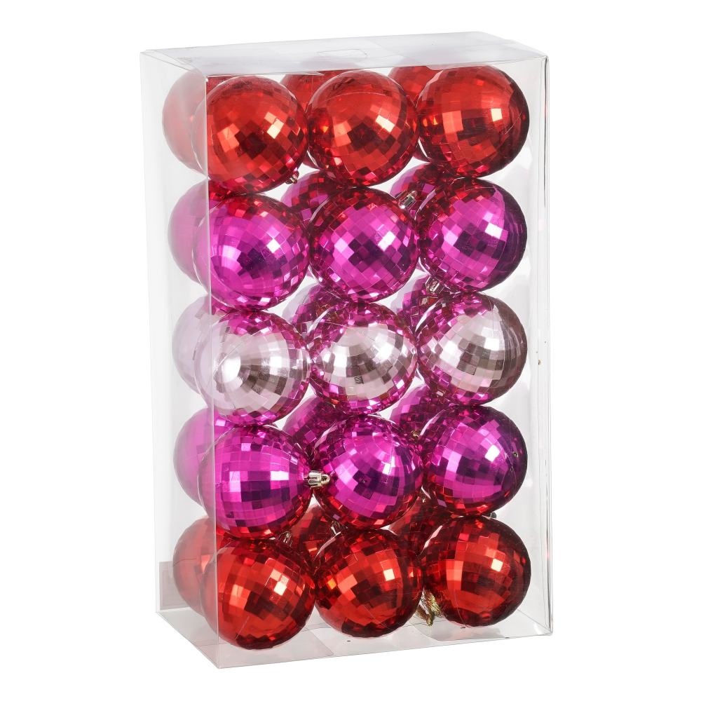 Kerstballen set 30-delig | rood/roze/fuchsia | kunststof/onbreekbaar | 8cm