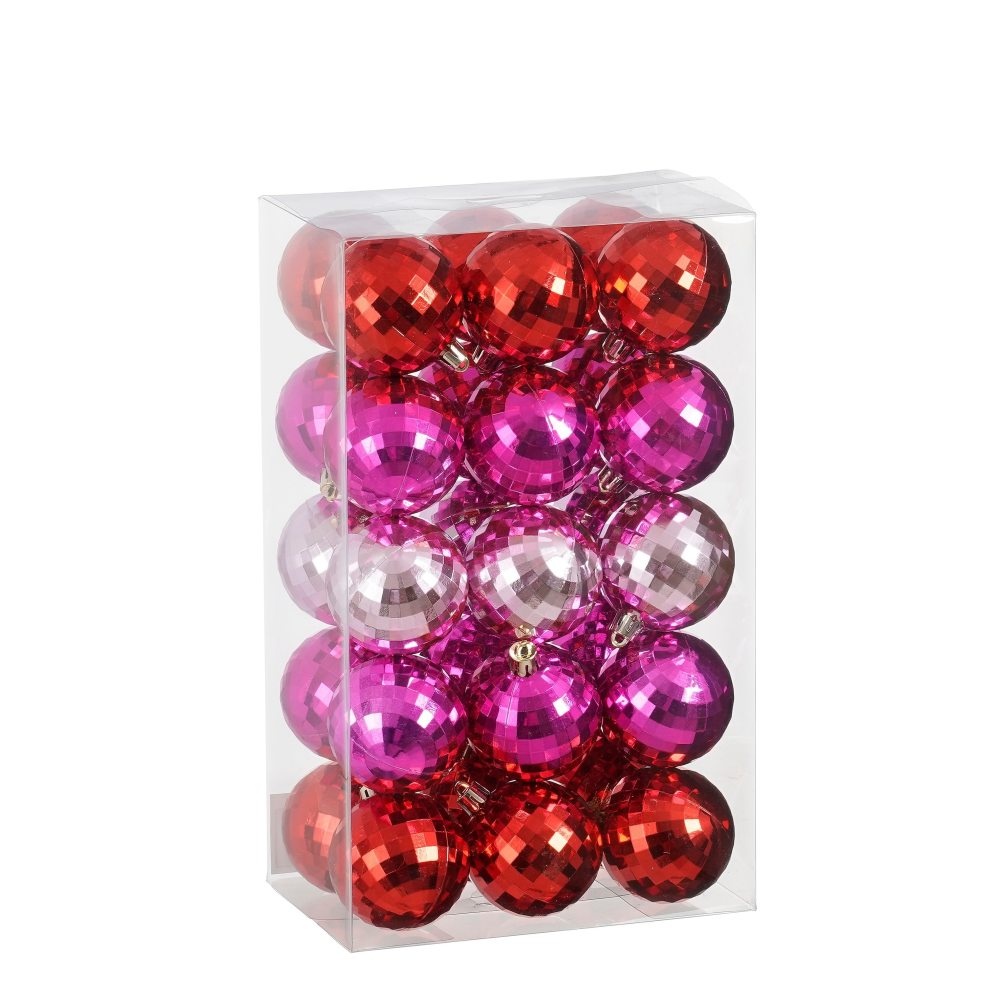 Kerstballen set 30-delig | rood/roze/fuchsia | kunststof/onbreekbaar | 6cm