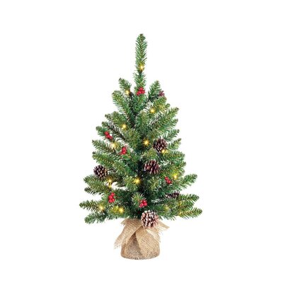 Creston kerstboompje in jute zak | groen met LED lampjes | 60cm