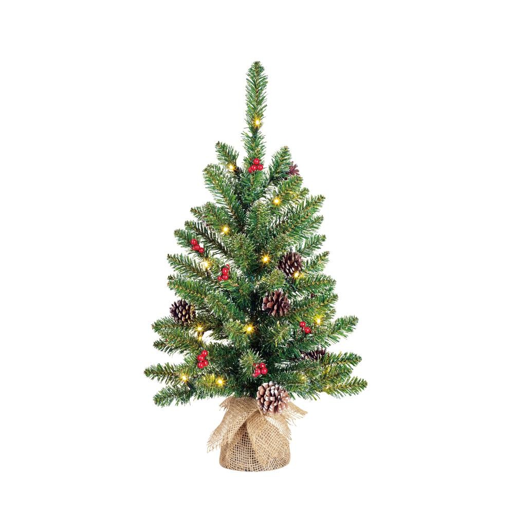 Creston kerstboompje in jute zak | groen met LED lampjes | 60cm