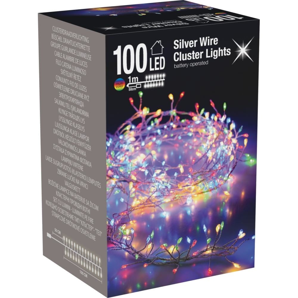 Kerstverlichting cluster zilverdraad | 100 LED lampjes | multicolor | 1 meter
