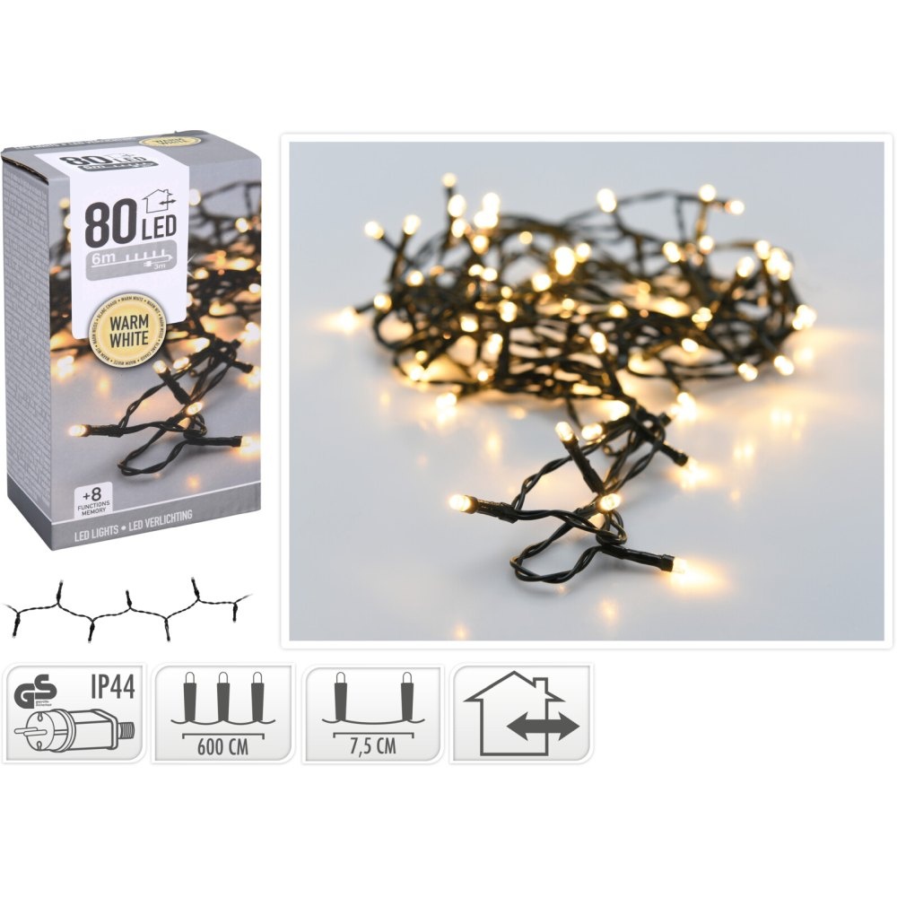 Kerstverlichting | 80 LED lampjes | warm wit | voor buiten | 6m