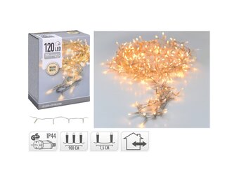 Kerstverlichting transparant snoer | 120 LED lampjes | warm wit | voor buiten | 9m