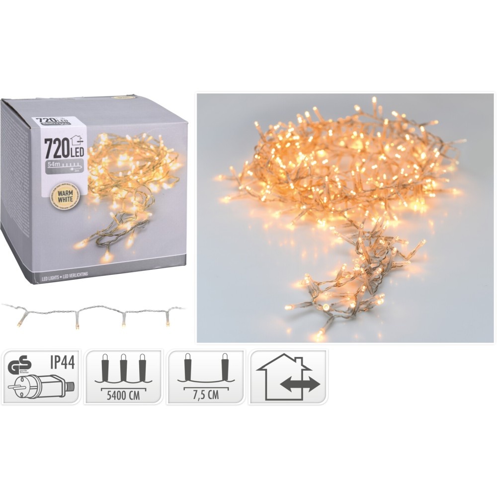 Kerstverlichting transparant snoer | 720 LED lampjes | warm wit | voor buiten | 54m