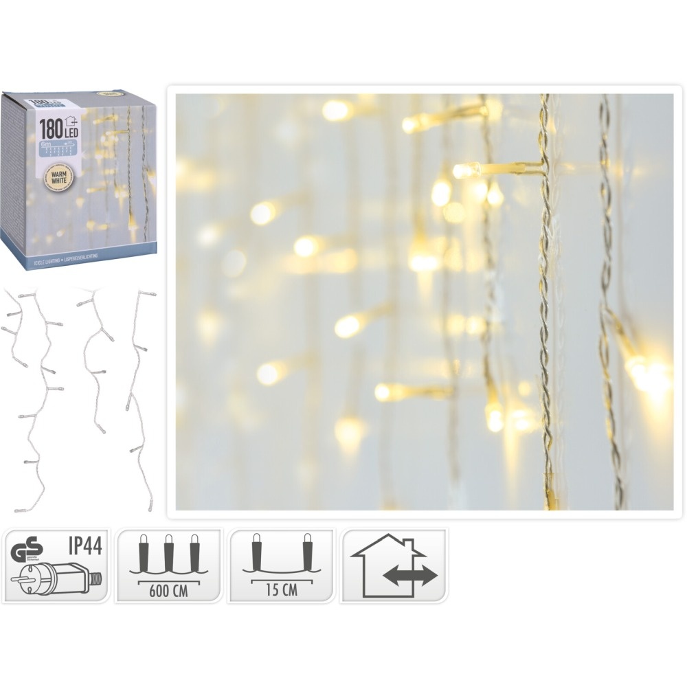 IJspegelverlichting transparant snoer | 180 LED lampjes | warm wit