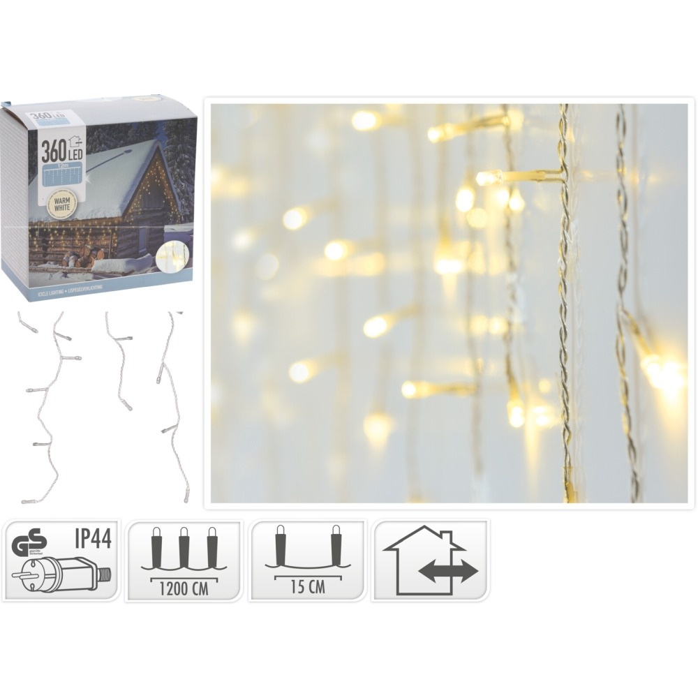 IJspegelverlichting trasnparant snoer | 360 LED lampjes | warm wit