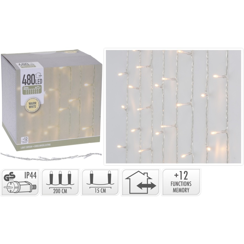 Lichtgordijn | 480 LED lampjes | warm wit | 2m