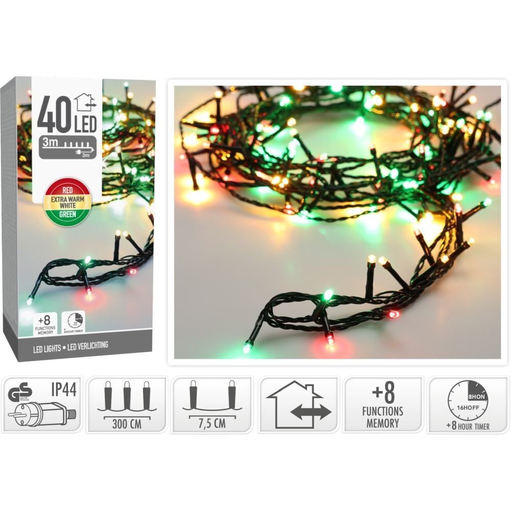 Kerstverlichting | 40 LED lampjes | rood/groen
