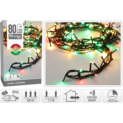 Kerstverlichting | 80 LED lampjes | rood/groen | 6m
