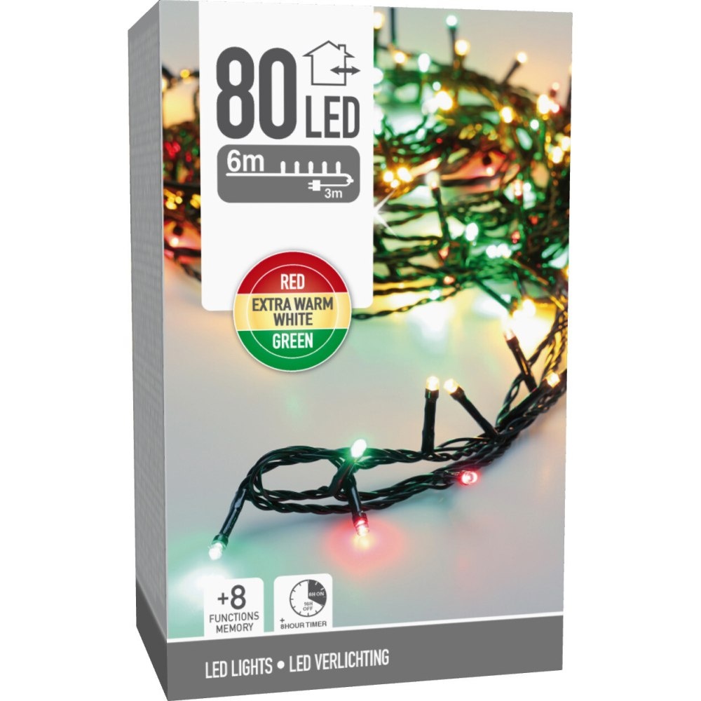 Kerstverlichting | 80 LED lampjes | rood/groen | 6m
