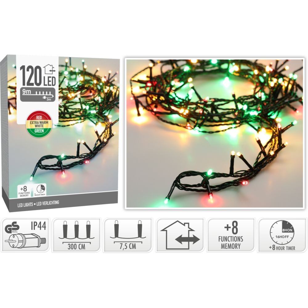 Kerstverlichting | 120 LED lampjes | rood/groen | 9m