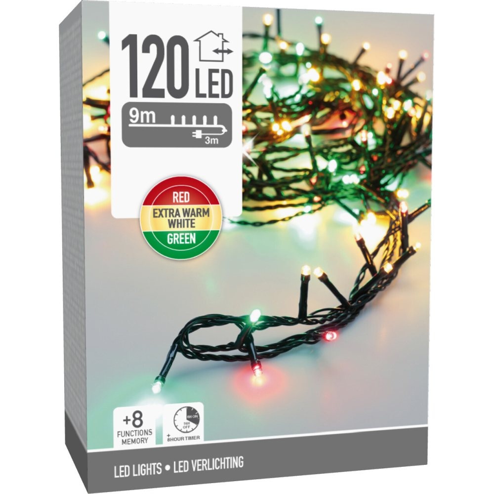 Kerstverlichting | 120 LED lampjes | rood/groen | 9m