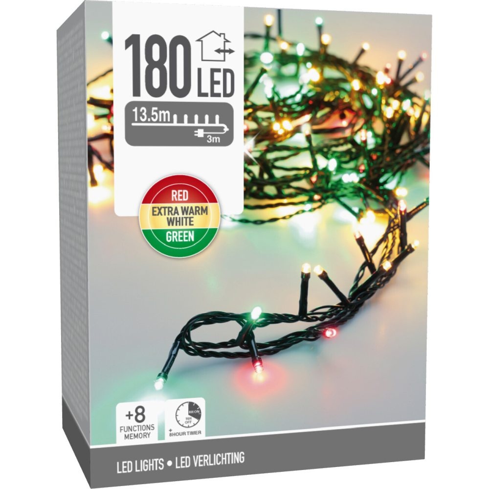 Kerstverlichting | 180 LED lampjes | rood/groen | 13,5m
