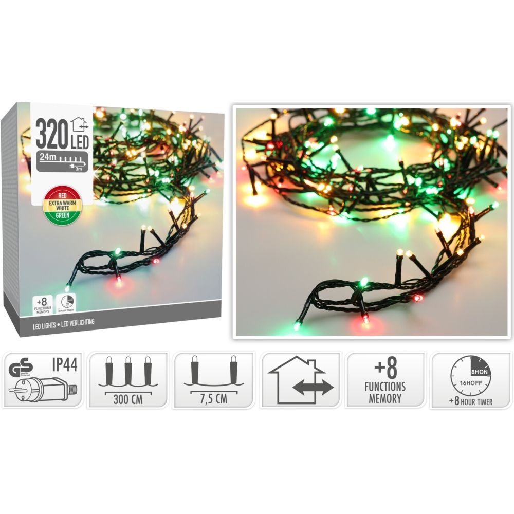 Kerstverlichting | 320 LED lampjes | rood/groen | 24m