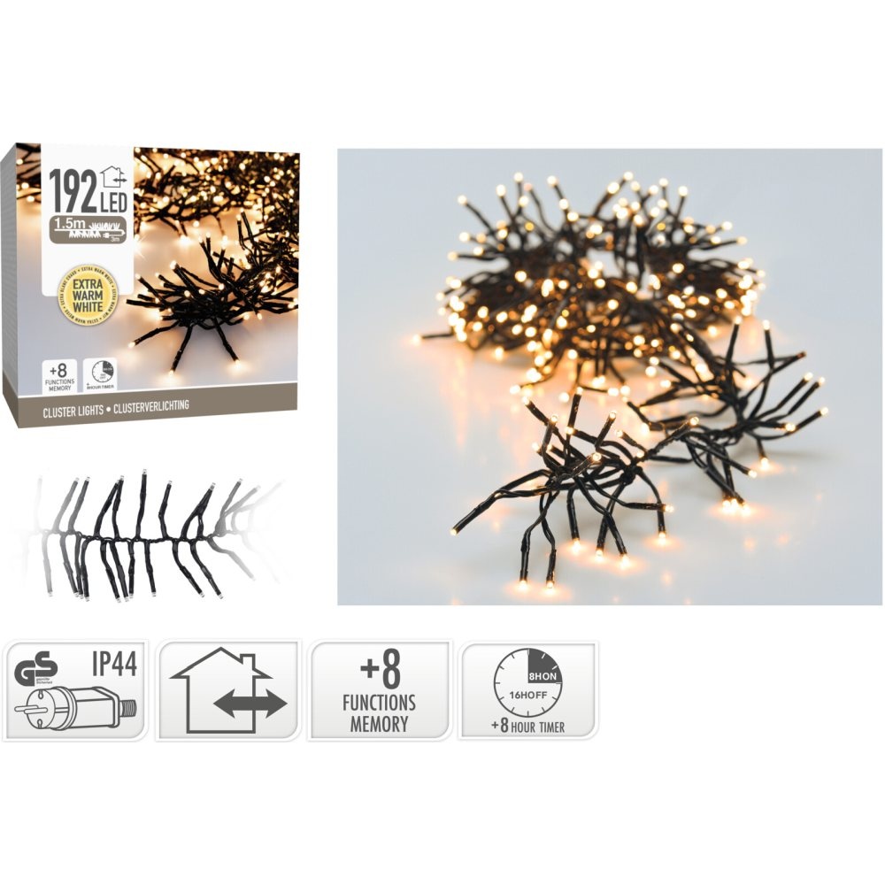 Kerstverlichting cluster | 192 LED lampjes | extra warm wit | 1,4m