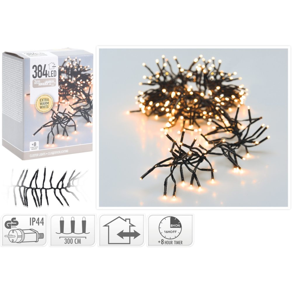 Kerstverlichting cluster | 384 LED lampjes | extra warm wit | 2,8m