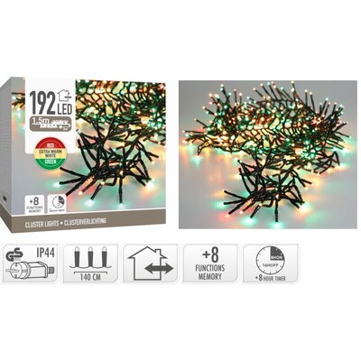 Kerstverlichting cluster | 192 LED lampjes | extra warm wit/rood/groen | 1,5m