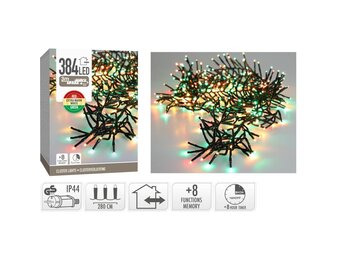 Kerstverlichting cluster | 384 LED lampjes | extra warm wit/rood/groen | 2,8m