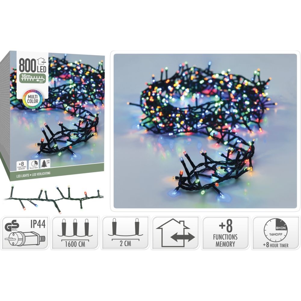 Kerstverlichting micro cluster | 800 LED lampjes | multicolor | 16 meter