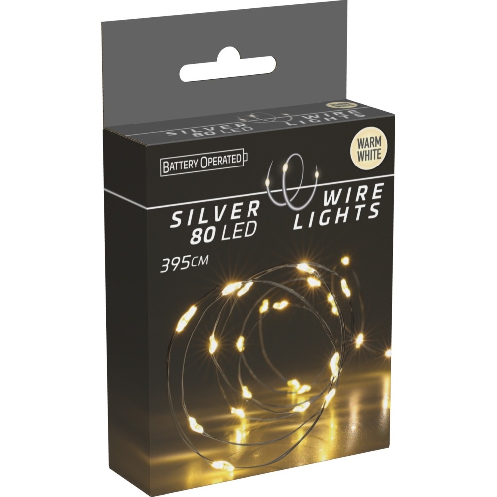 Kerstverlichting zilverdraad | 100 LED lampjes | warm wit | op batterijen | 4 meter