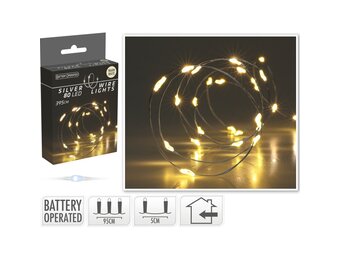 Kerstverlichting zilverdraad | 100 LED lampjes | warm wit | op batterijen | 4 meter