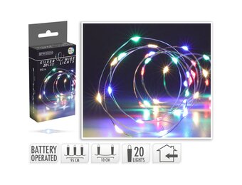 Kerstverlichting zilverdraad | 100 LED lampjes | multicolor | op batterijen | 1 meter