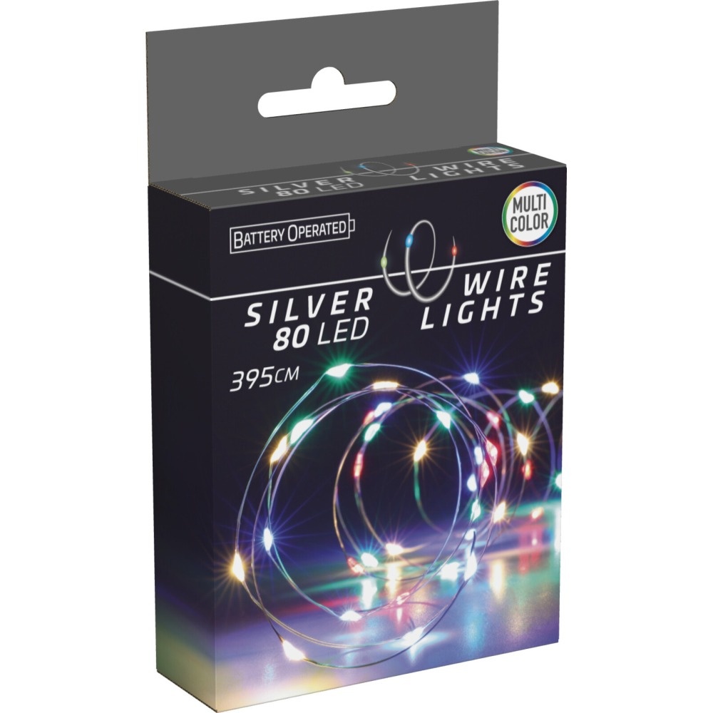 Kerstverlichting zilverdraad | 100 LED lampjes | multicolor | op batterijen | 2 meter