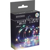 Kerstverlichting zilverdraad | 100 LED lampjes | multicolor | op batterijen | 4 meter