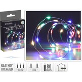 Kerstverlichting zilverdraad | 100 LED lampjes | multicolor | op batterijen | 4 meter