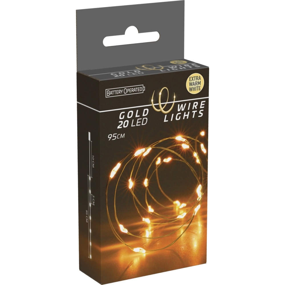 Kerstverlichting gouddraad | 20 LED lampjes | extra warm wit | op batterijen