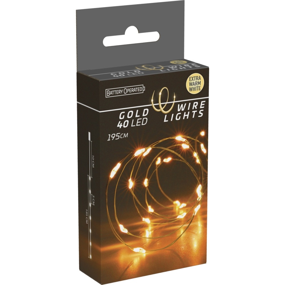 Kerstverlichting gouddraad | 40 LED lampjes | extra warm wit | op batterijen