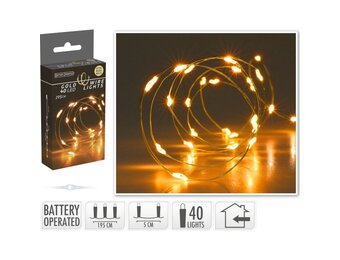 Kerstverlichting gouddraad | 40 LED lampjes | extra warm wit | op batterijen